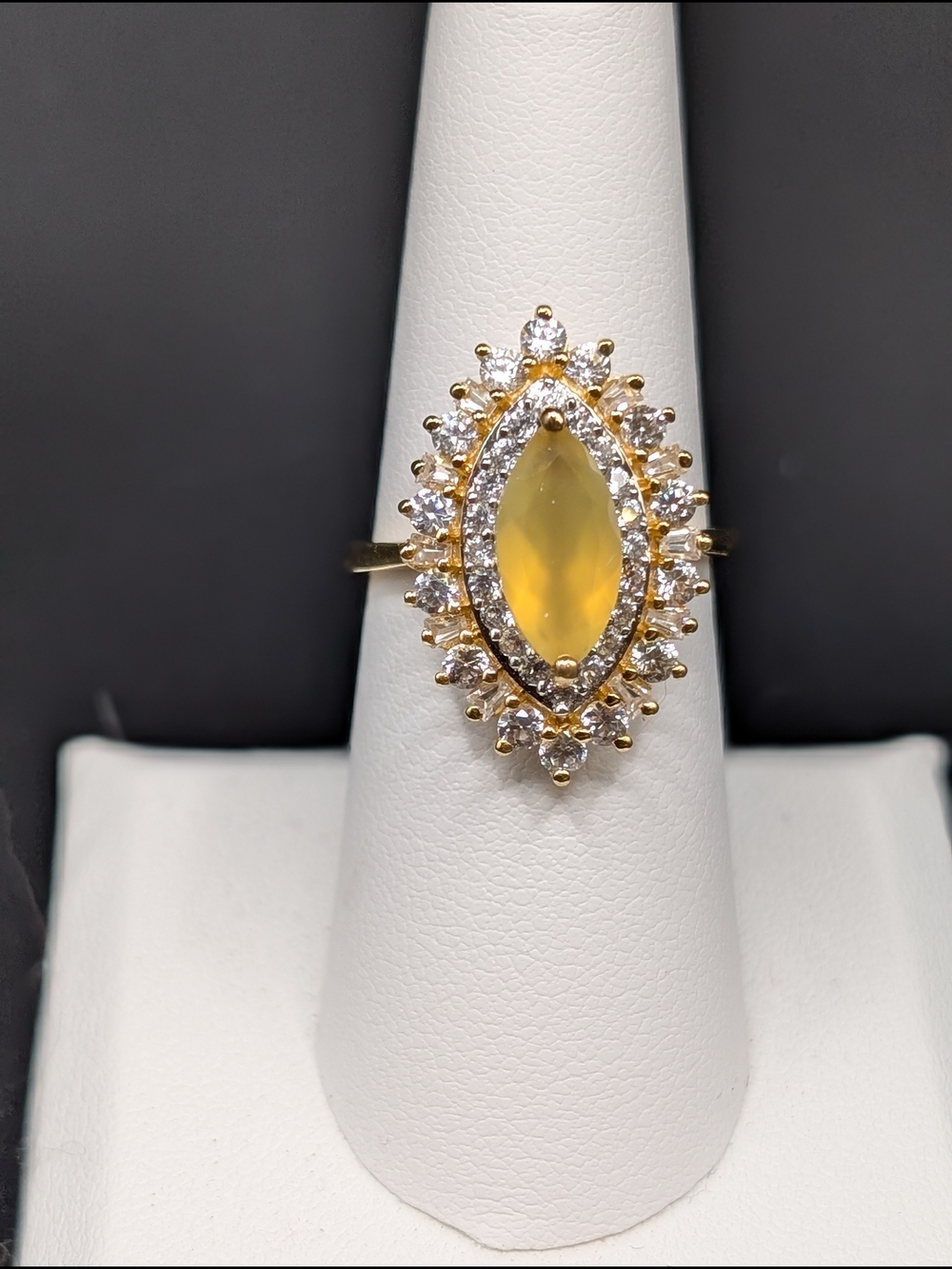 Yellow Opal And Zircon Marquis Gold-plated Ring Size 7